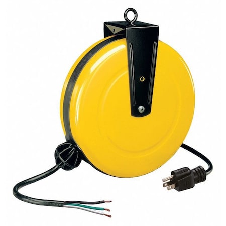 Cord Reel w/ Hand Lamp, Spring Retract, Flying Lead, 16 AWG, Yellow Reel, 25 ft L (Formerly LumaPro) MPN:436H02