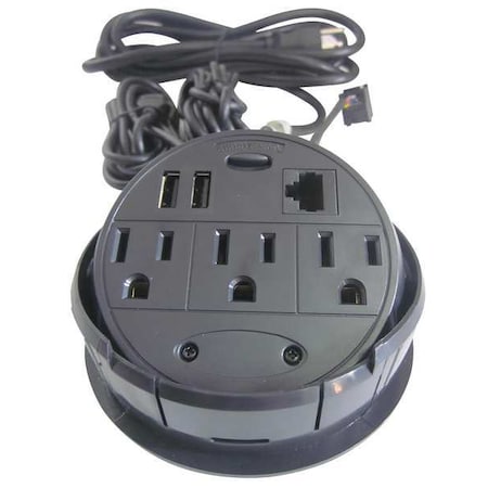 Power Strip, Recessed, 3 5-15R, 5-15P, 8 ft., Black MPN:49T419