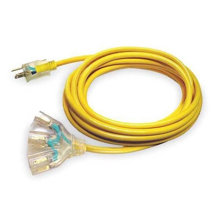SJTOW Extension Cord, 14 AWG 3 Outlets, 5-15R, Yellow, PVC, 5-15P, 25ft MPN:4GAC8