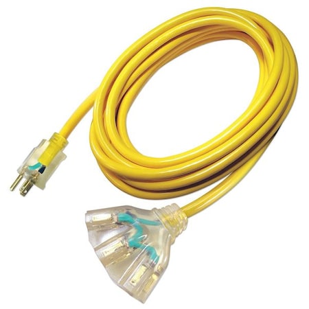 SJTOW Extension Cord, 10 AWG 3 Outlets, 5-15R, Yellow, PVC, 5-20P, 25ft MPN:4GAD3