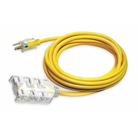 SJTOW Extension Cord, 12 AWG 6 Outlets, 5-15R, Yellow, PVC, 5-15P, 25ft MPN:4GAD6