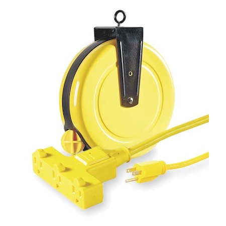 Cord Reel w/ Hand Lamp, Spring Retracted, NEMA 5-15R, 14 AWG, Yellow Reel, 30 ft (Formerly LumaPro) MPN:4XP67