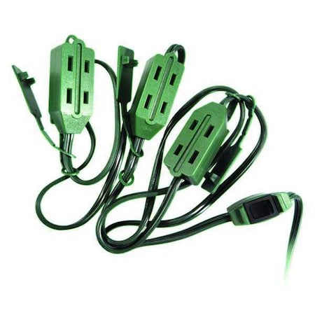 SPT-2 Indoor Extension Cord, 18 AWG 9 Outlets, 1-15R, Green, PVC, 1-15P, 9 ft MPN:52NY08