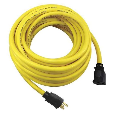 SJTW Locking Extension Cord, 10 AWG 1 Outlet, 5-15R, Yellow, PVC, 5-15P, 50ft MPN:52NY16