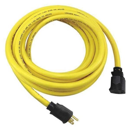 SJTW Locking Extension Cord, 10 AWG 1 Outlet, 5-15R, Yellow, PVC, 5-15P, 25ft MPN:52NY19