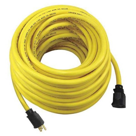 SJTW Locking Extension Cord, 10 AWG 1 Outlet, 5-15R, Yellow, 5-15P, 100ft MPN:52NY21