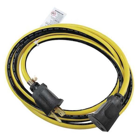 SJTW Locking Outdoor Extension Cord, PVC, 12 AWG 1 Outlet, 5-15R, Yellow/BLK MPN:52NY22