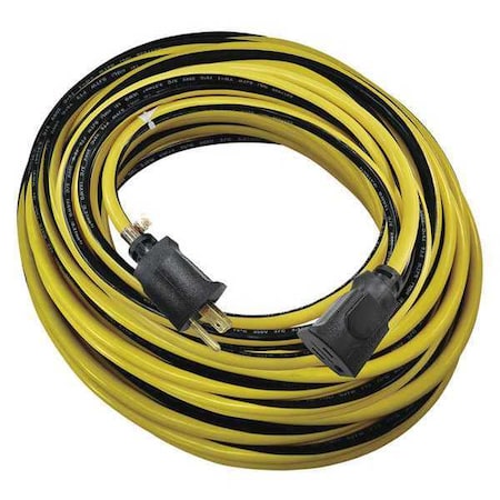 SJTW Locking Outdoor Extension Cord, 12 AWG 1 Outlet, 5-15R, PVC, Yellow/BLK MPN:52NY23