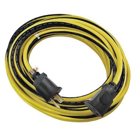SJTW Locking Outdoor Extension Cord, 12 AWG 1 Outlet, PVC, 5-15R, Yellow/BLK MPN:52NY24