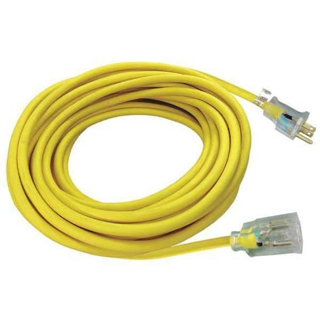SJTW Outdoor Extension Cord, 14 AWG 1 Outlet, 5-15R, Yellow, PVC, 5-15P, 50ft MPN:52NY27