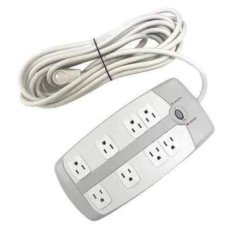 Outlet Strip, Surge, 8 5-15R, 5-15P, 25 ft., White MPN:52NY53