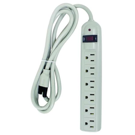 Outlet Strip, Surge, 6 5-15R, 5-15P, 6 ft, Black MPN:52NY55