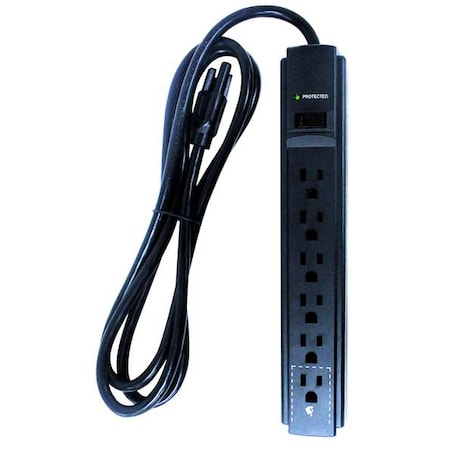 Outlet Strip, Surge, 6 5-15R, 5-15P, 6 ft., Black MPN:52NY56