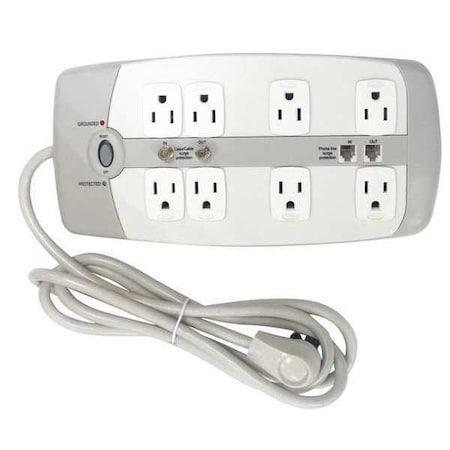 Outlet Strip, Surge, 8 5-15R, 5-15P, 6 ft, White MPN:52NY59