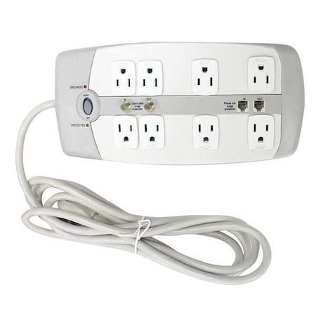 Outlet Strip, Surge, 8 5-15R, 5-15P, 10 ft., White MPN:52NY63