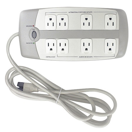 Outlet Strip, Surge, 8 5-15R, 5-15P, 6 ft., Gray MPN:52NY64