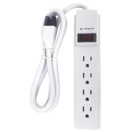 Outlet Strip, Surge, 4 5-15R, 5-15P, 4 ft., White MPN:52NY67