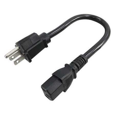 Power Cord, 5-15P, SJT, 1 ft., Blk, 13A, 16/3 MPN:5XFN2ID