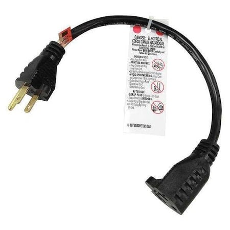 SJT Extension Cord, 16 AWG, Indoor, 16/3, 1 Outlets, 5-15R, Black, PVC, 5-15P, 1 ft MPN:5XFP6ID