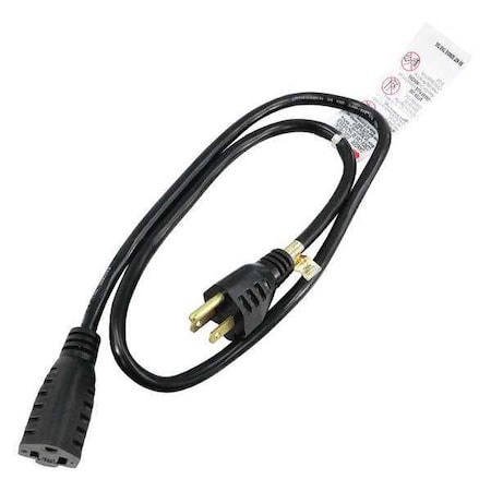 SJT Extension Cord, 16 AWG, Indoor, 16/3, 1 Outlets, 5-15R, Black, PVC, 5-15P, 3 ft MPN:5XFP8ID