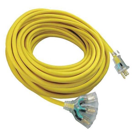 SJTW Extension Cord, 12 AWG, Outdoor, 12/3, 3 Outlets, 5-15R, Yellow, PVC, 5-15P, 100 ft MPN:9AD35ID