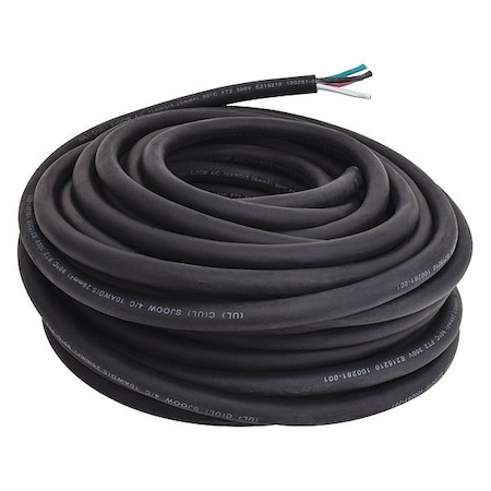 Portable Cord, SJOOW, 10 AWG, 4 C, Black, Rubber, Stranded, 300V, Indoor/Outdoor, 100 ft MPN:E3634