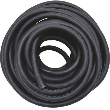 Portable Cord, SOOW, 10 AWG, 3 C, Black, Rubber, Stranded, 600V, Indoor/Outdoor, 50 ft MPN:20PY44