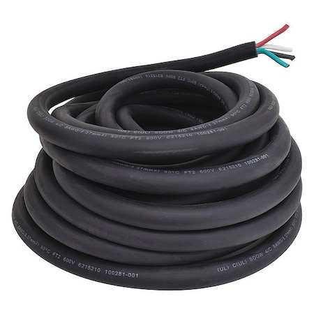 Portable Cord, SOOW, 8 AWG, 4 C, Black, Rubber, Stranded, 600V, Indoor/Outdoor, 50 ft MPN:E3666