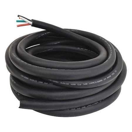 Portable Cord, SOOW, 6 AWG, 4 C, Black, Rubber, Stranded, 600V, Indoor/Outdoor, 50 ft MPN:E3667
