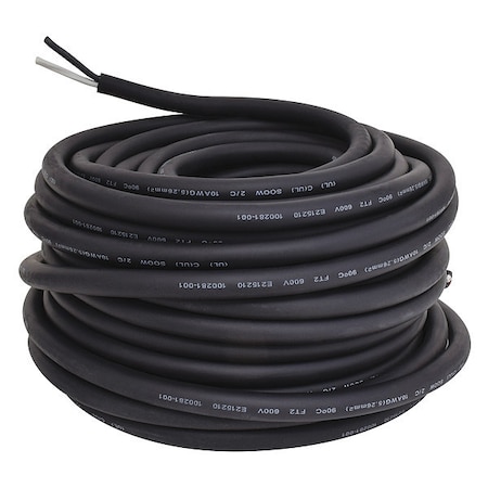 Portable Cord, SOOW, 10 AWG, 2 C, Black, Rubber, Stranded, 600V, Indoor/Outdoor, 100 ft MPN:E3676