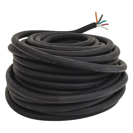 Portable Cord, SOOW, 10 AWG, 5 C, Black, Rubber, Stranded, 600V, Indoor/Outdoor, 100 ft MPN:20PY83