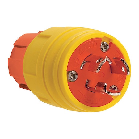 Locking Plug, L5-15P, 15 A, 125V AC, Single Phase, 2 Pole, Screw Terminals, Yellow MPN:24W47AM