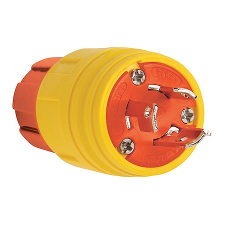 Locking Plug, L6-15P, 15 A, 250V AC, Single Phase, 2 Pole, Screw Terminals, Yellow MPN:24W49AM