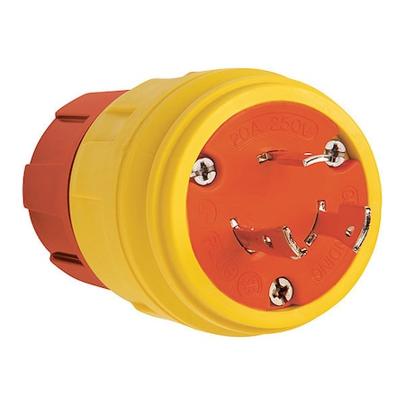 Locking Plug, L6-20P, 20 A, 250V AC, Single Phase, 2 Pole, Screw Terminals, Yellow MPN:26W48AM