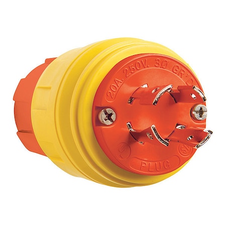 Locking Plug, L15-20P, 20 A, 250V AC, Three Phase, 3 Pole, Screw Terminals, Yellow MPN:26W75AM