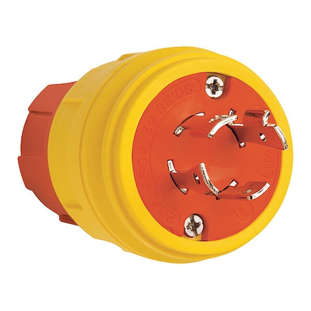 Locking Plug, L16-20P, 20 A, 480V AC, Three Phase, 3 Pole, Screw Terminals, Yellow MPN:26W76AM