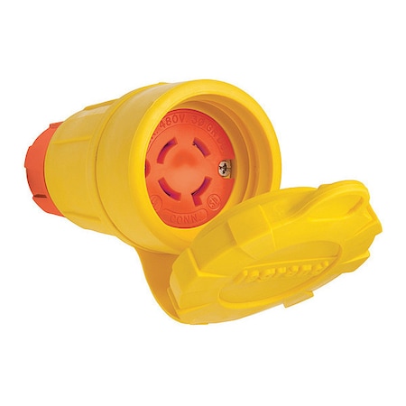 Locking Connector, L16-20R, 20 A, 480V AC, Three Phase, 3 Pole, Screw Terminals, Yellow MPN:27W76AM