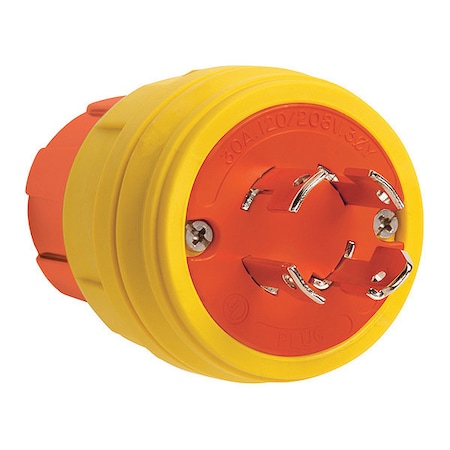 Locking Plug, Non-NEMA, 30 A, 120V AC, Three Phase, 4 Pole, Screw Terminals, Yellow MPN:28W09AM