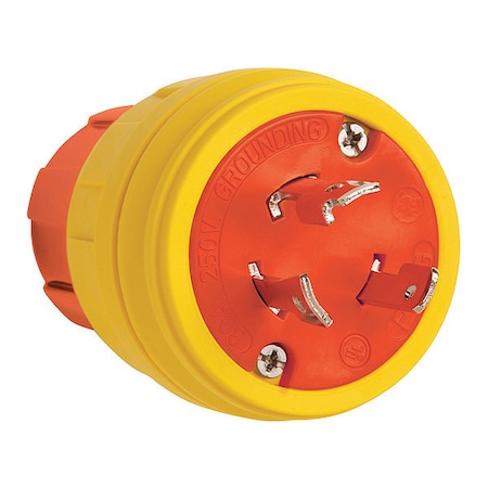 Locking Plug, L6-30P, 30 A, 250V AC, Single Phase, 2 Pole, Screw Terminals, Yellow MPN:28W48AM