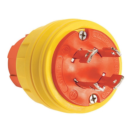 Locking Plug, L14-30P, 30 A, 125V AC, Single Phase, 3 Pole, Screw Terminals, Yellow MPN:28W74AM