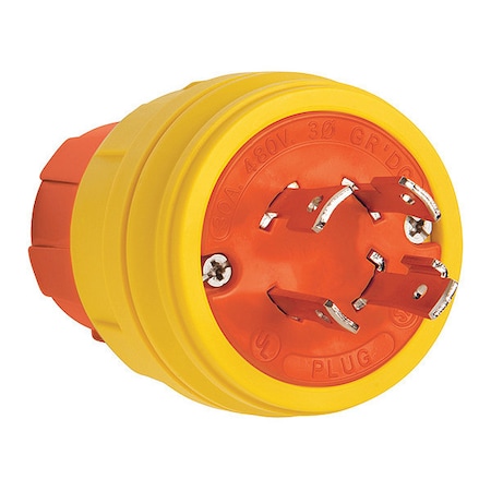 Locking Plug, L16-30P, 30 A, 480V AC, Three Phase, 3 Pole, Screw Terminals, Yellow MPN:28W76AM