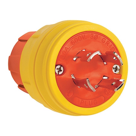 Locking Plug, L17-30P, 30 A, 600V AC, Single Phase, 3 Pole, Screw Terminals, Yellow MPN:28W77AM