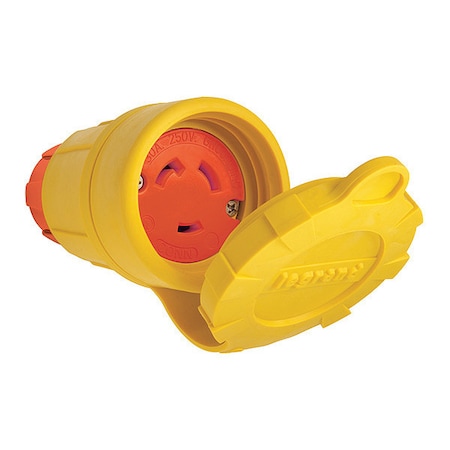 Locking Connector, L6-30R, 30 A, 250V AC, Single Phase, 2 Pole, Screw Terminals, Yellow MPN:29W48AM