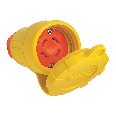 Locking Connector, L17-30R, 30 A, 600V AC, Single Phase, 3 Pole, Screw Terminals, Yellow MPN:29W77AM
