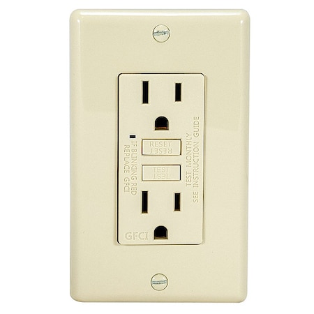 GFCI Receptacle, 15 A, 125V AC, Ivory MPN:62168