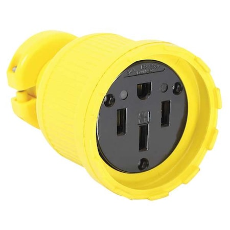 Straight Blade Connector, 14-50R, 50 A, 125/250V AC, 3 Pole, 4 Wire, Screw Terminals, Yellow MPN:C1450DF