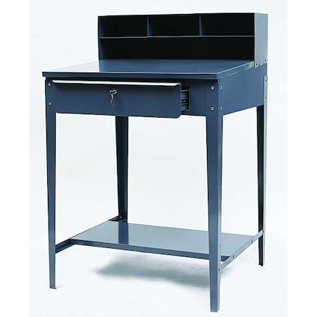 Stationary Shop Desk, 1 Drawer, 34-1/2 in W x 30 in D x 53 in H, Gray MPN:1W907