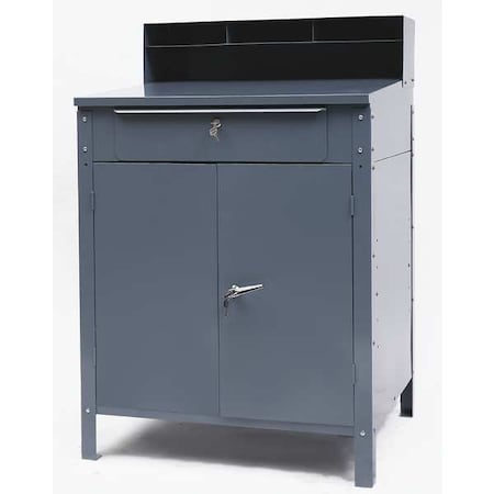 Stationary Shop Desk, 1 Drawer, 1 Cabinet, Gray, 34 1/2 in W x 45 1/8 in D x 30 In H MPN:1W908