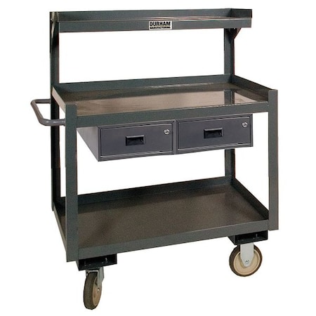 Steel Cart, 1200 Lbs, 3 Shelves, 2 Drawer MPN:PSD-2436-3-2D-95