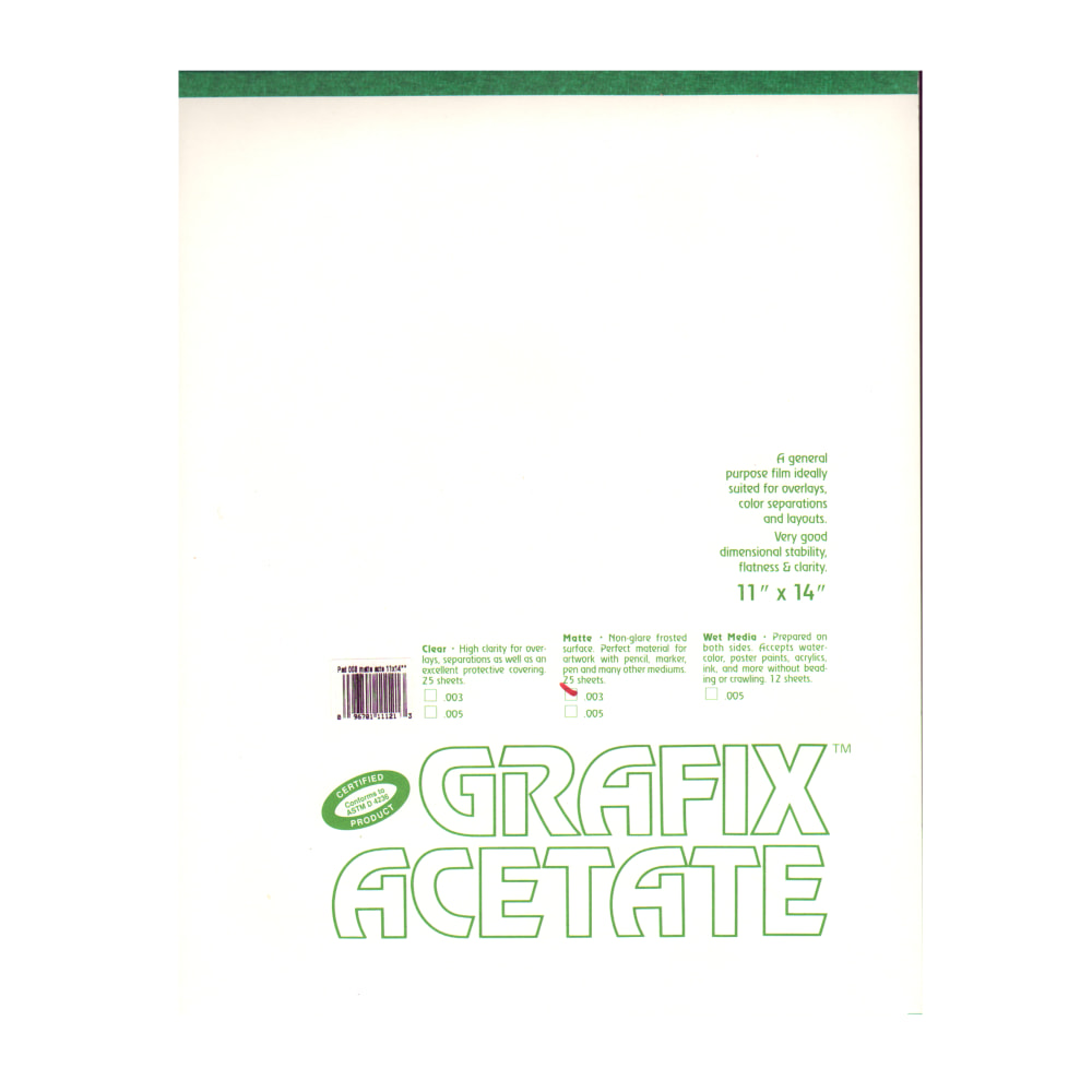 Grafix Matte Acetate Film Pad, 11in x 14in, 0.003in Thick, 25 Sheets MPN:P03MT1114